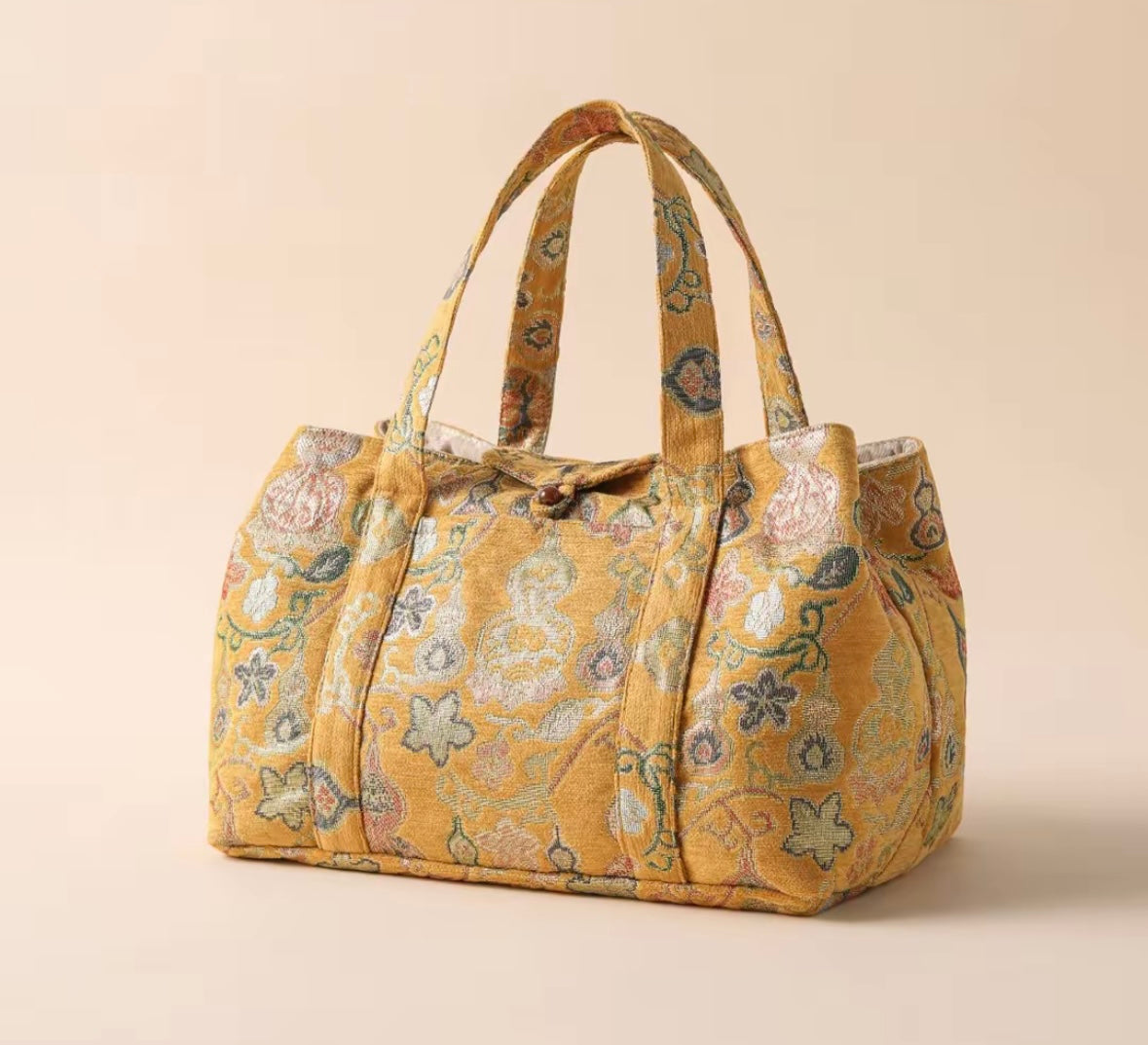 Chinese High-end Traditional Song Brocade Golden Gourd Pattern Tea Bag Travel Cloth Bag Big Capacity Portable Storage Bag