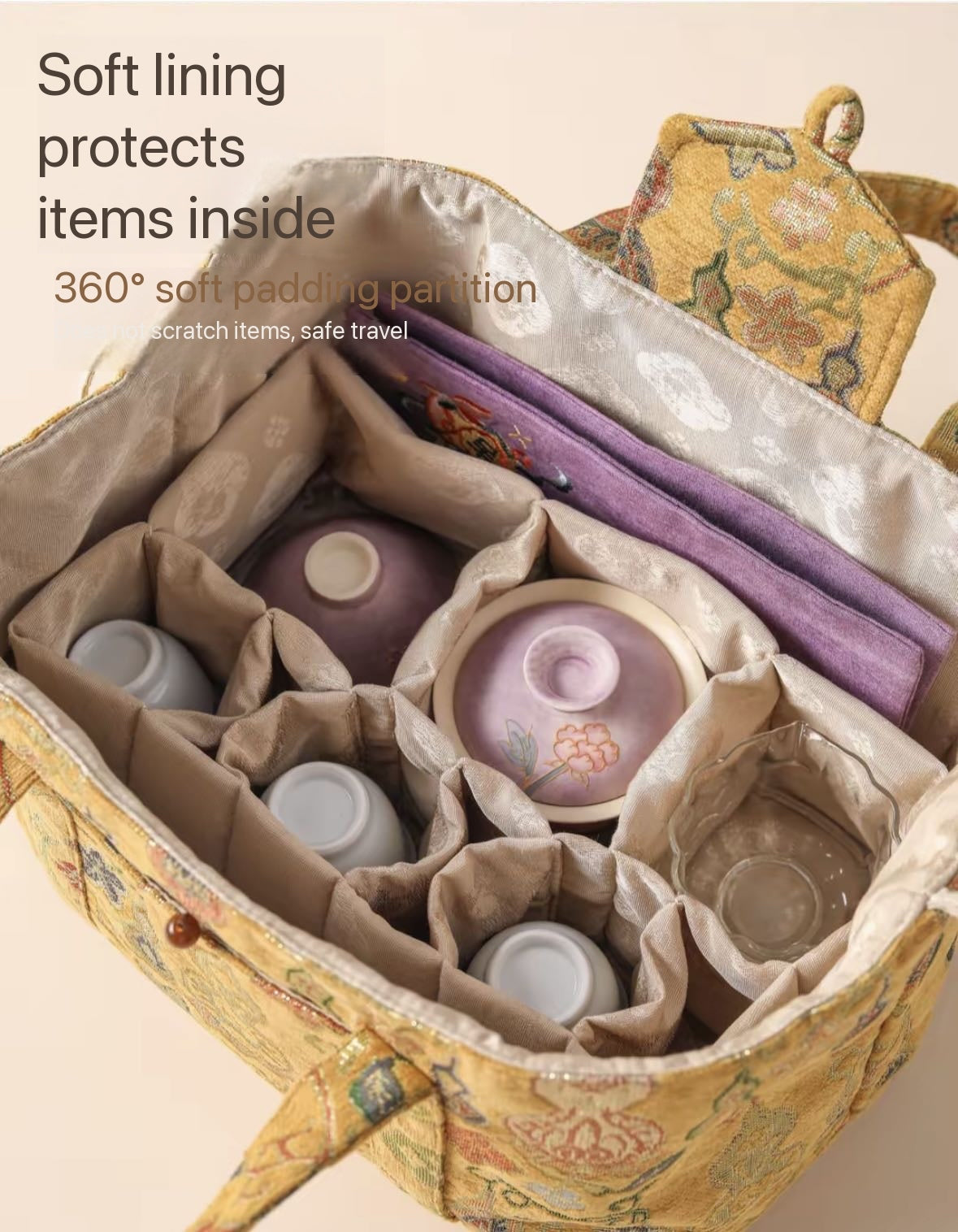 Chinese High-end Traditional Song Brocade Golden Gourd Pattern Tea Bag Travel Cloth Bag Big Capacity Portable Storage Bag