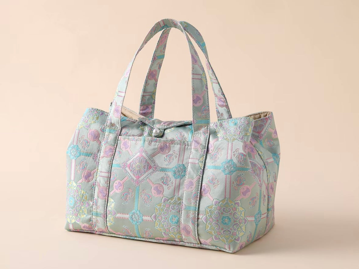 Chinese High-end Traditional Song Brocade Blue Baoxiang Motif Tea Bag Travel Cloth Bag Big Capacity Portable Storage Bag