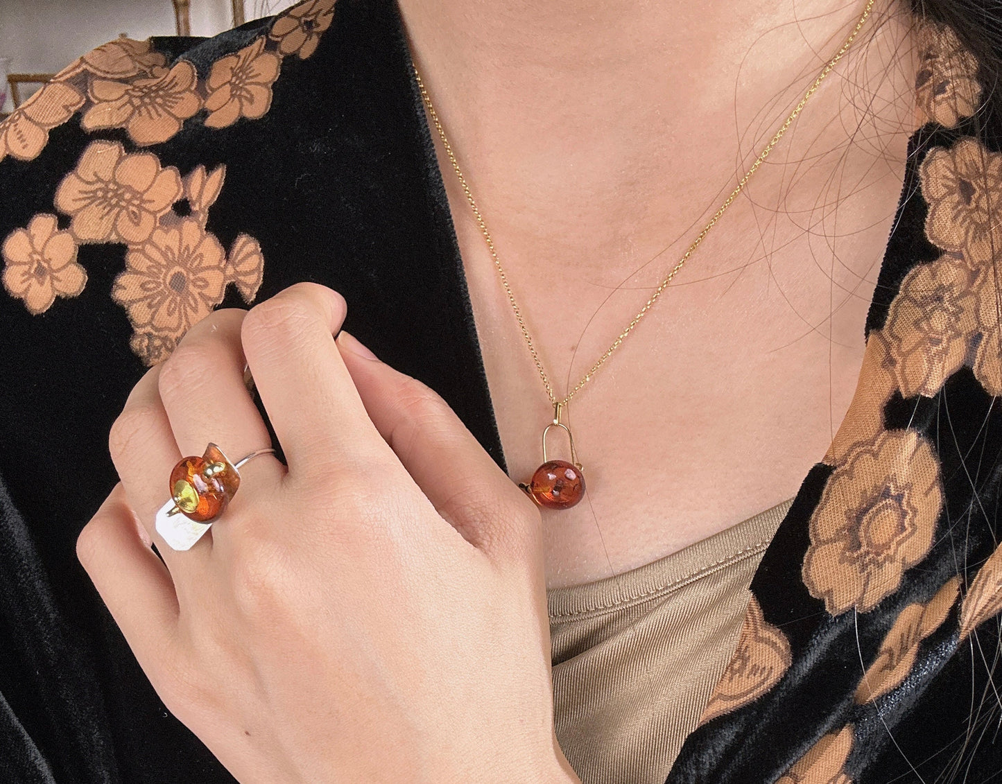 S925 Sterling Silver Original Design Handmade Teapot Shape Amber Earrings