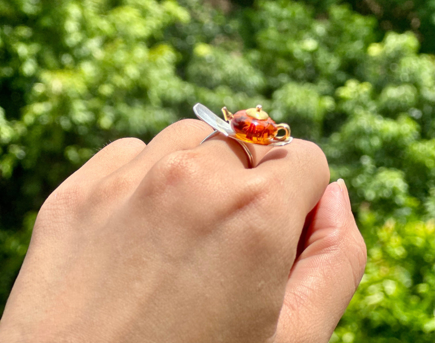 S925 Sterling Silver Original Design Handmade Teapot Shape Amber Earrings