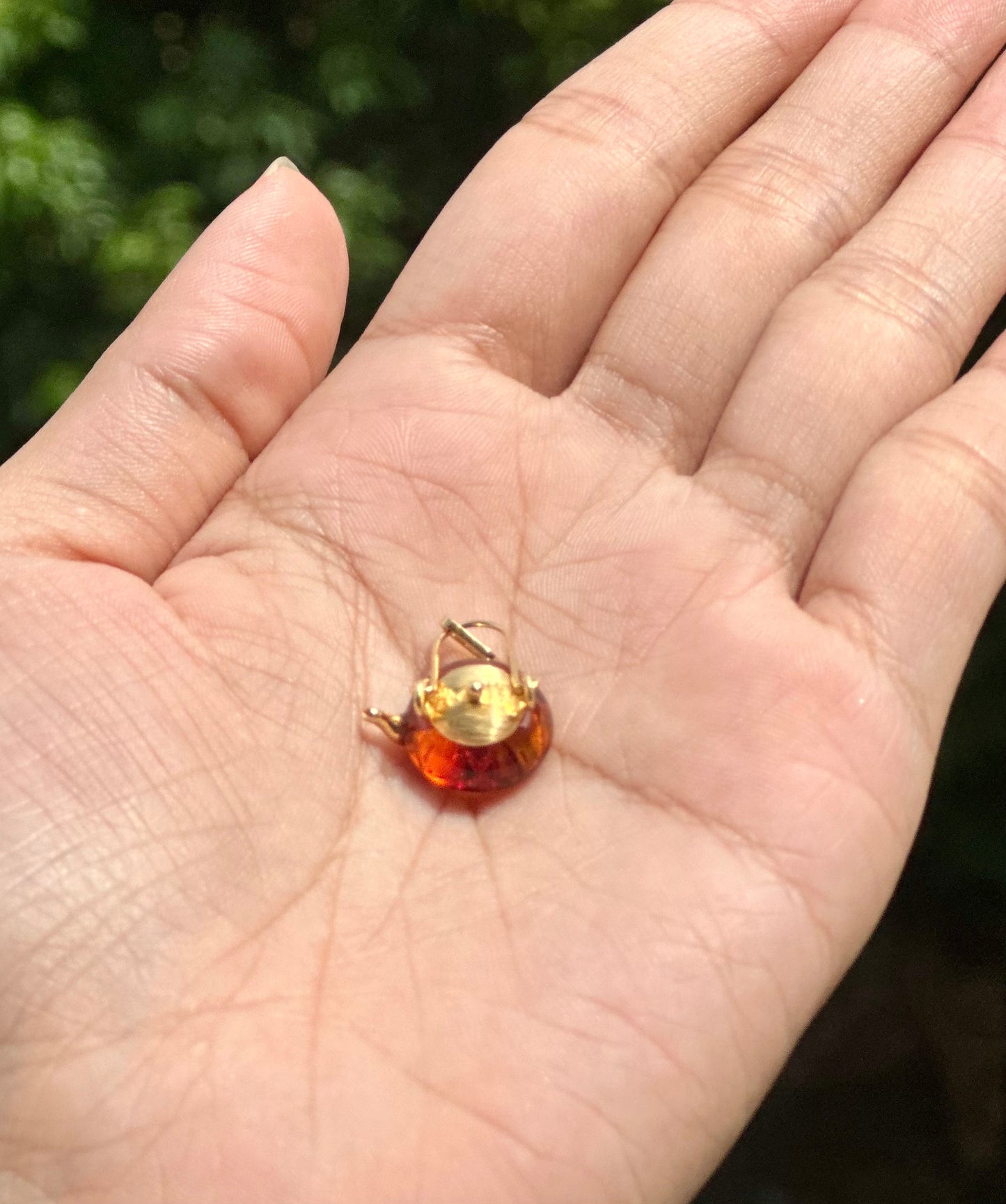 S925 Sterling Silver Original Design Handmade Teapot Shape Amber Pendant