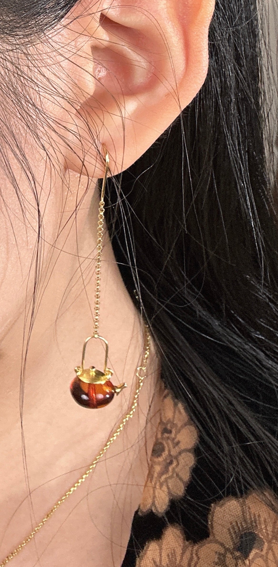 S925 Sterling Silver Original Design Handmade Teapot Shape Amber Pendant