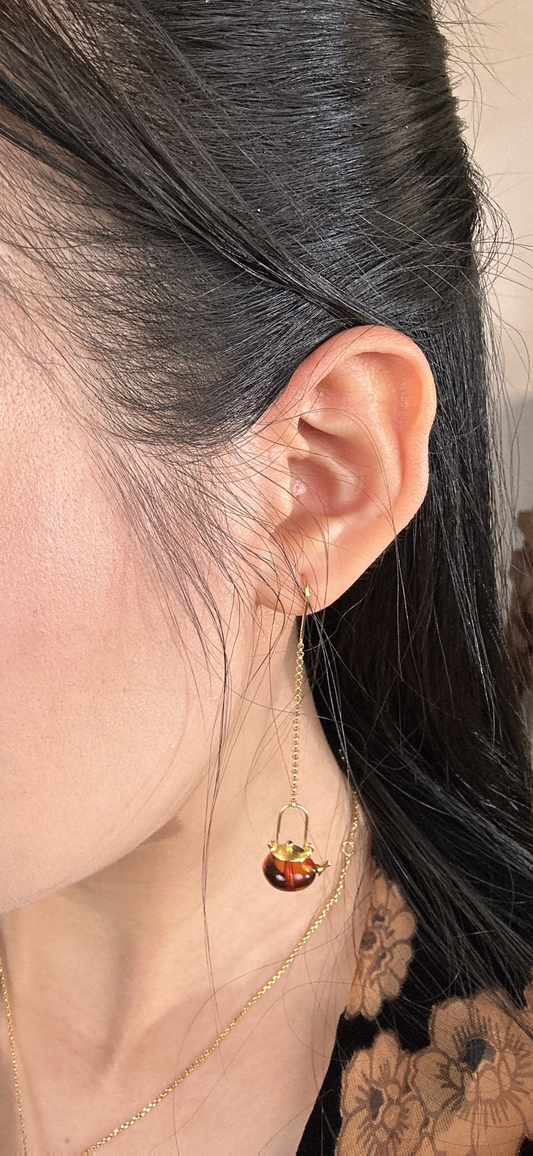 S925 Sterling Silver Original Design Handmade Teapot Shape Amber Earrings