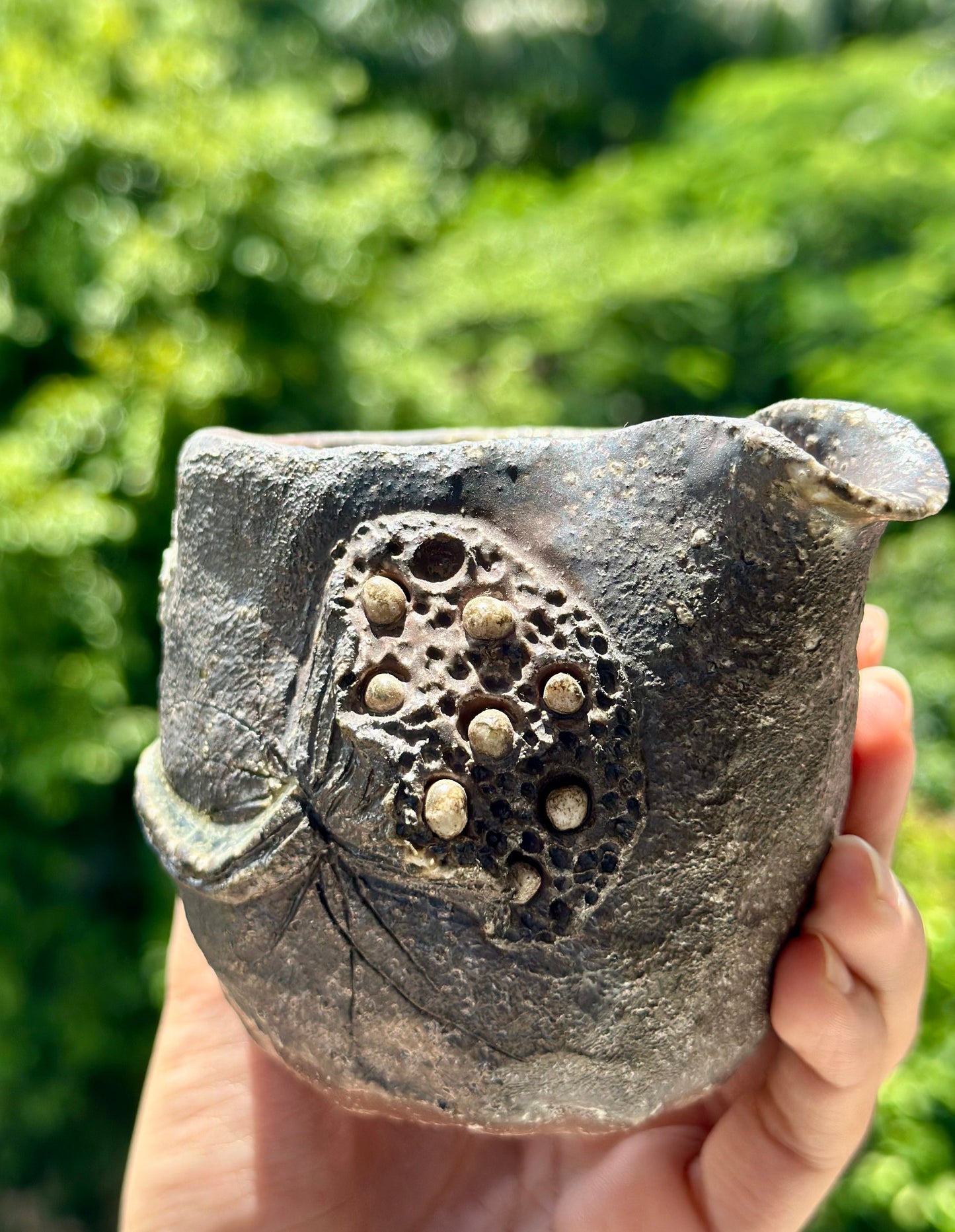 Woodfired Handmade Crude Pottery Fair Cup Handengraved Lotus Seed Motif Chinese Master Pottery Gongdaobei