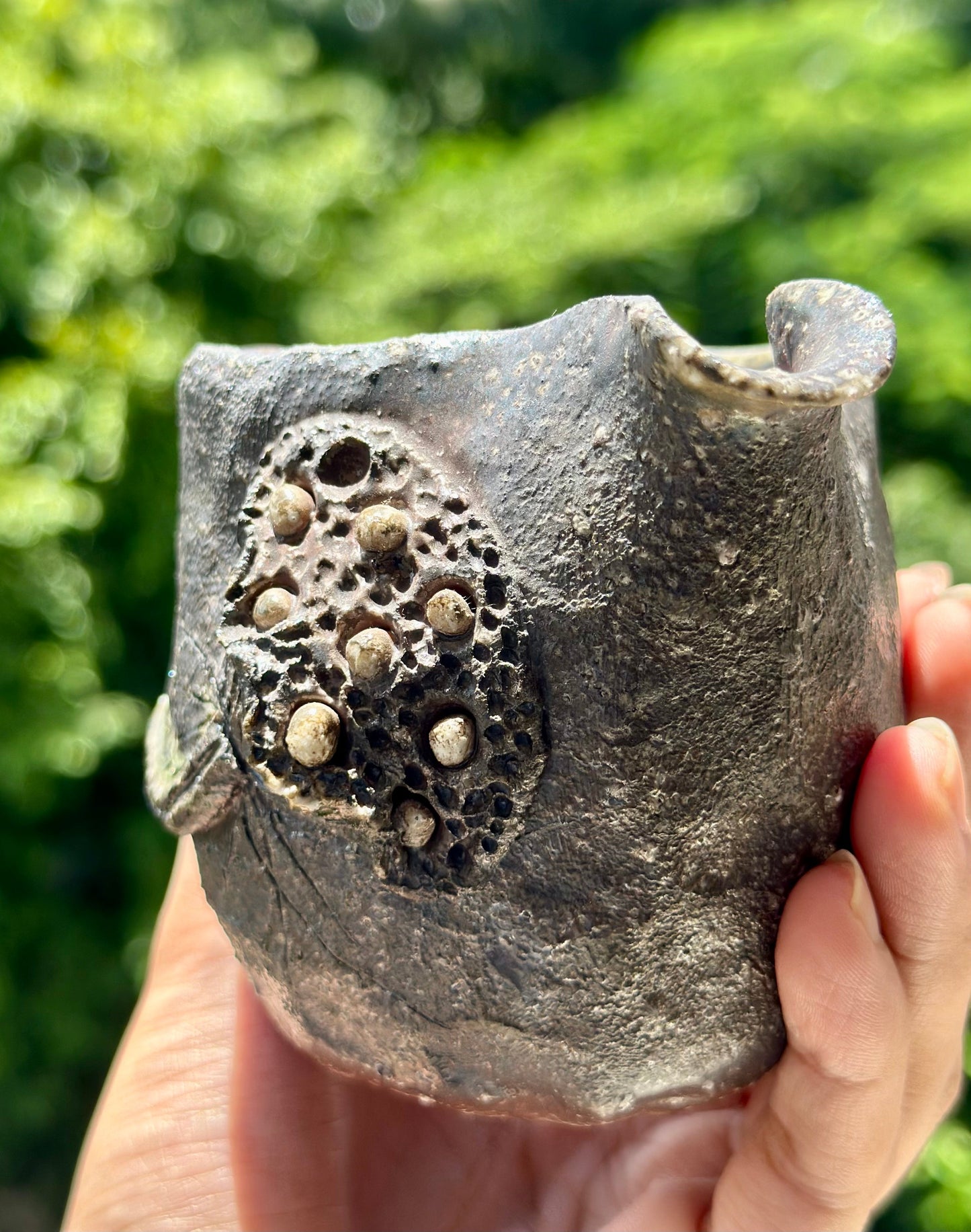 Woodfired Handmade Crude Pottery Fair Cup Handengraved Lotus Seed Motif Chinese Master Pottery Gongdaobei