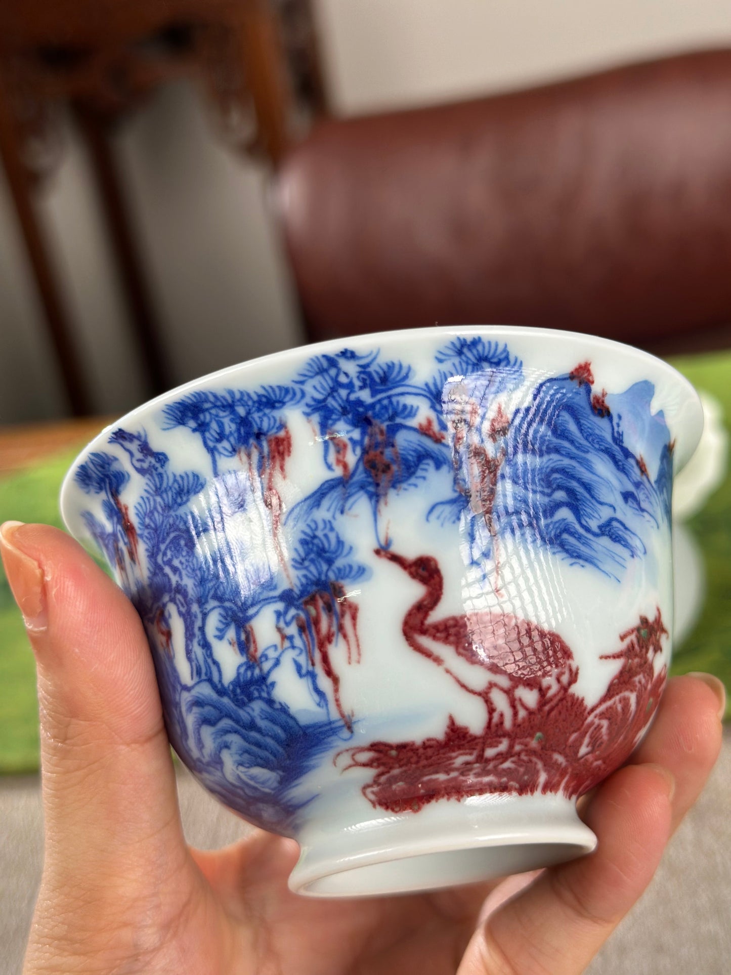 Hand Painted Chinese Landscape Blue and White Porcelain Underglaze Red Porecelain Teacup Jingdezhen Master Ceramic Artwork