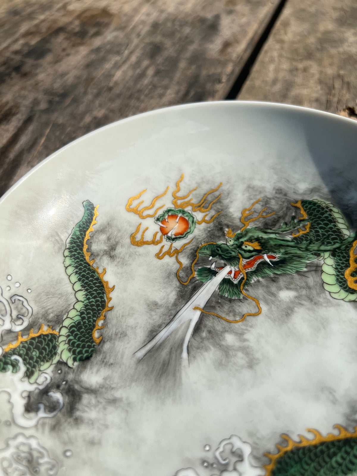 Handcrafted Chinese Hand Painted Chinese Dragon Jingdezhen Green Tea Tray Chinese Ceramic Master Artwork Teapot Holder Tea Boat
