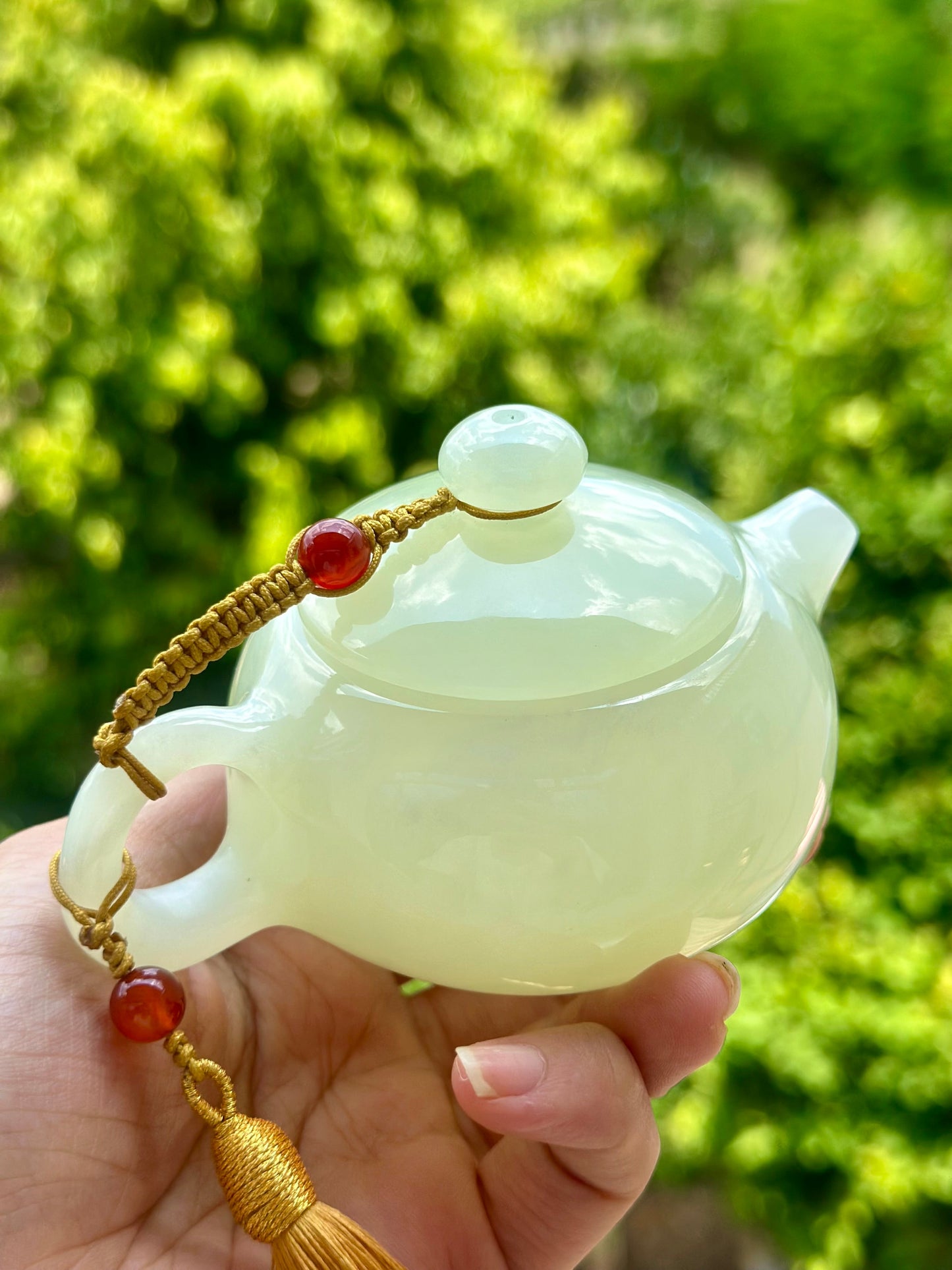 Handcrafted Chinese Xiuyu Authentic Jade Xishi Shape Teapot Unique Artwork Jade Teaware