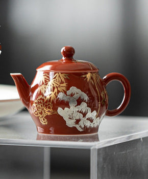 Chinese Fine Pottery Pot Handpainted Pot Tea Maker Red Pot Ceramic Kung fu Tea Ceremony
