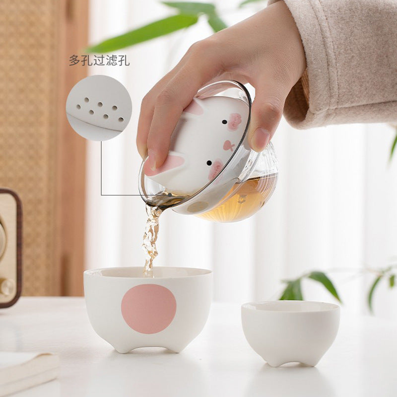 Handmade Original White Teapot Rabbit Teapot Ceramic One Pot Two Cups ...