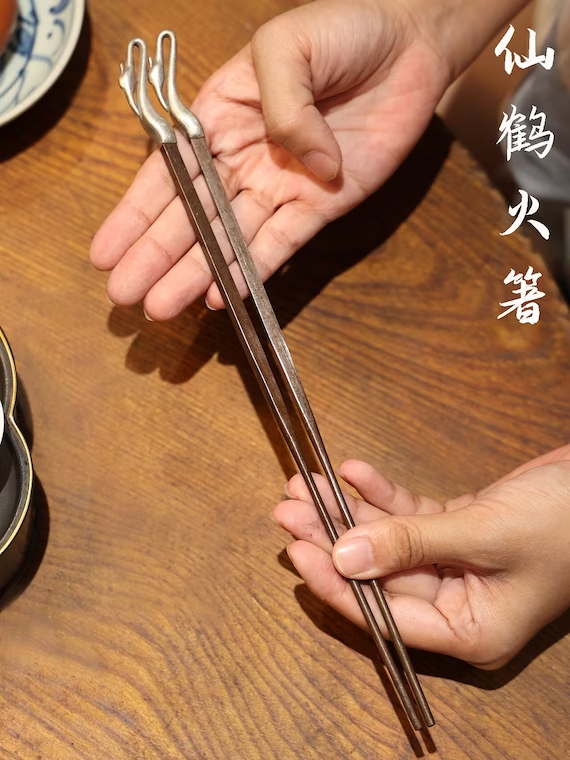 Handmade Copper Gongfu Stove Fire Chopsticks Brass Chopsticks Traditional Chinese Charcoal Chopsticks