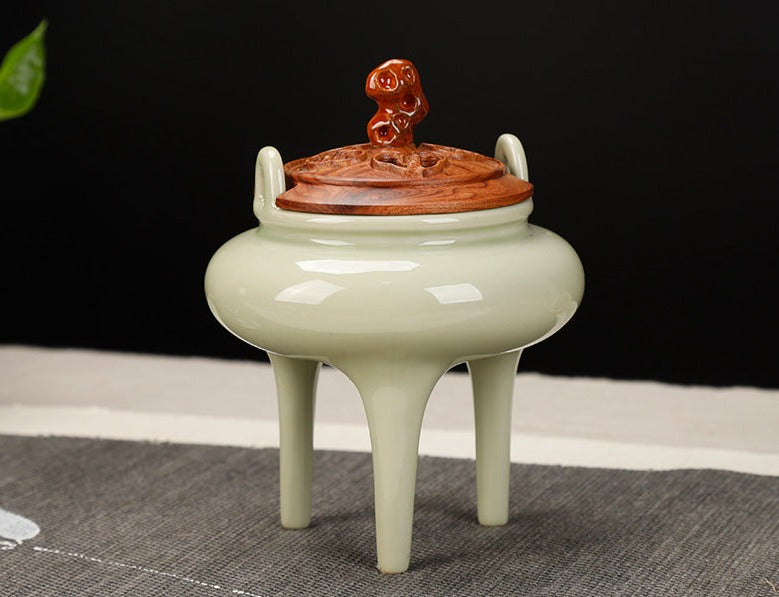 Handmade Porcelain Incense Burner with Copper Cover Home Indoor Song Dynasty Style