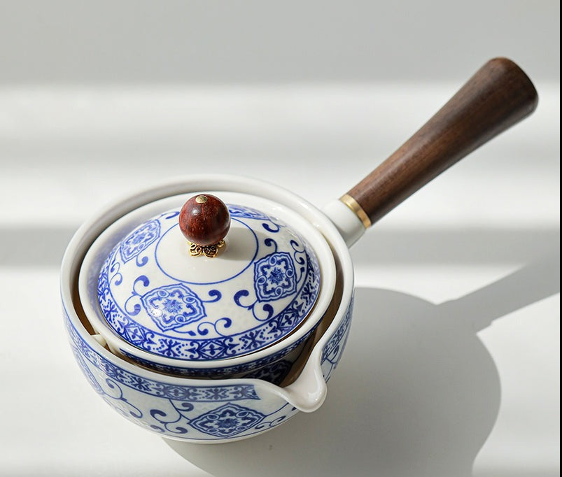 This is a side handle teapot set.this is a 360 rotating ceramic single teapot