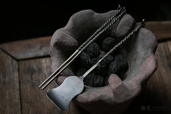 Handmade Copper Gongfu Stove Fire Chopsticks Shovel Set Brass Chopsticks Traditinal Chinese Charcoal Chopsticks Scoop Set